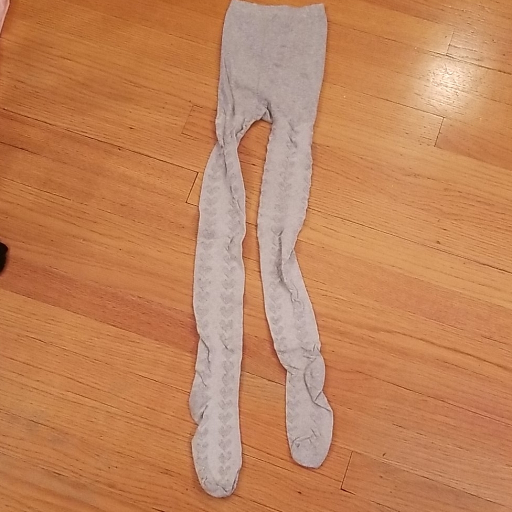 Kids Thick Gray Heart Patterned Pantyhose 12-14